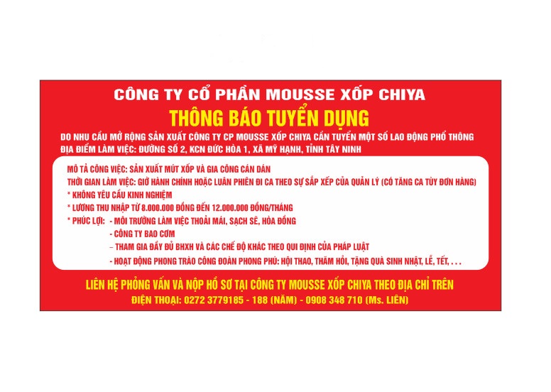 THÔNG BÁO TUYỂN DỤNG